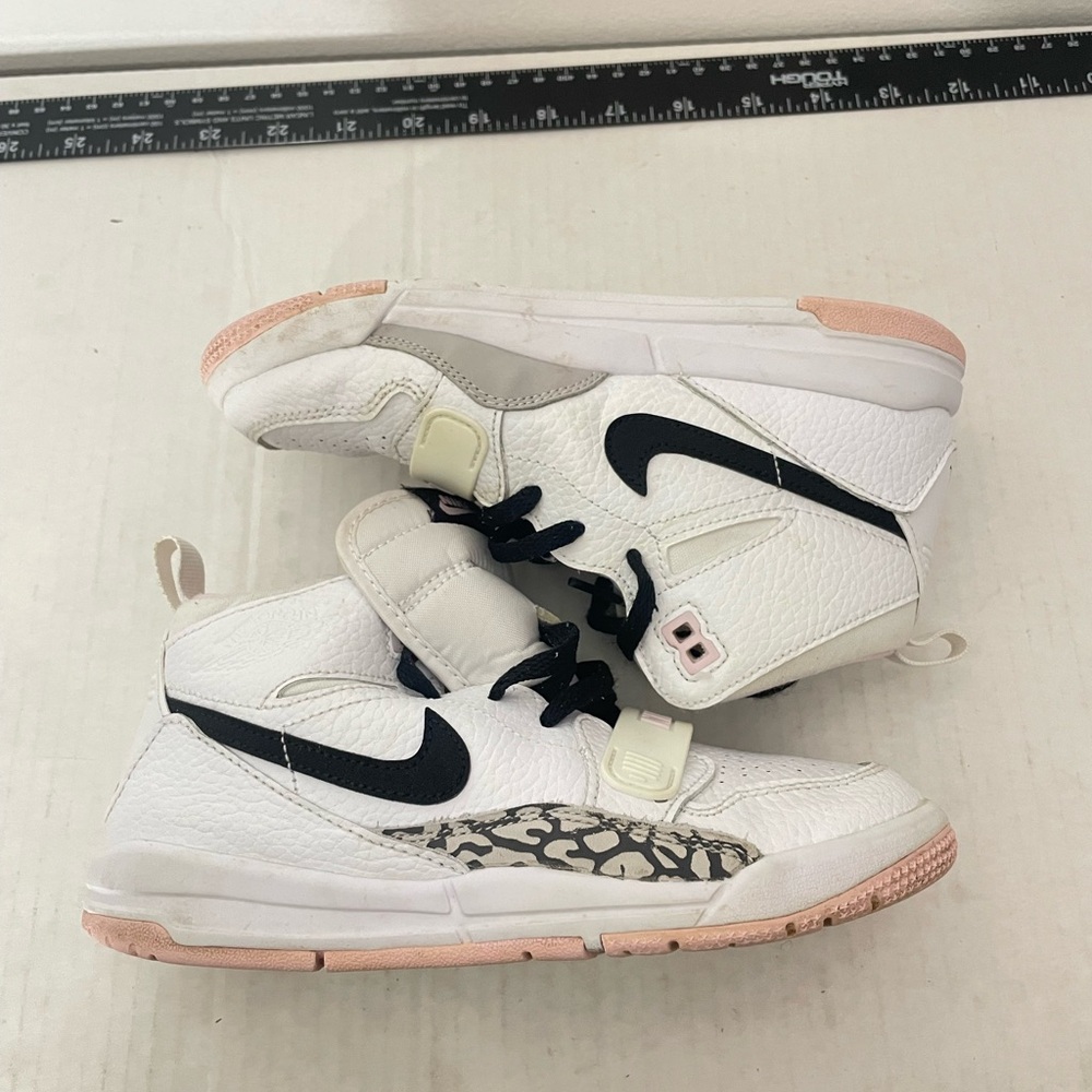 Jordan Kids White and Black Sneakers with Pink Accents